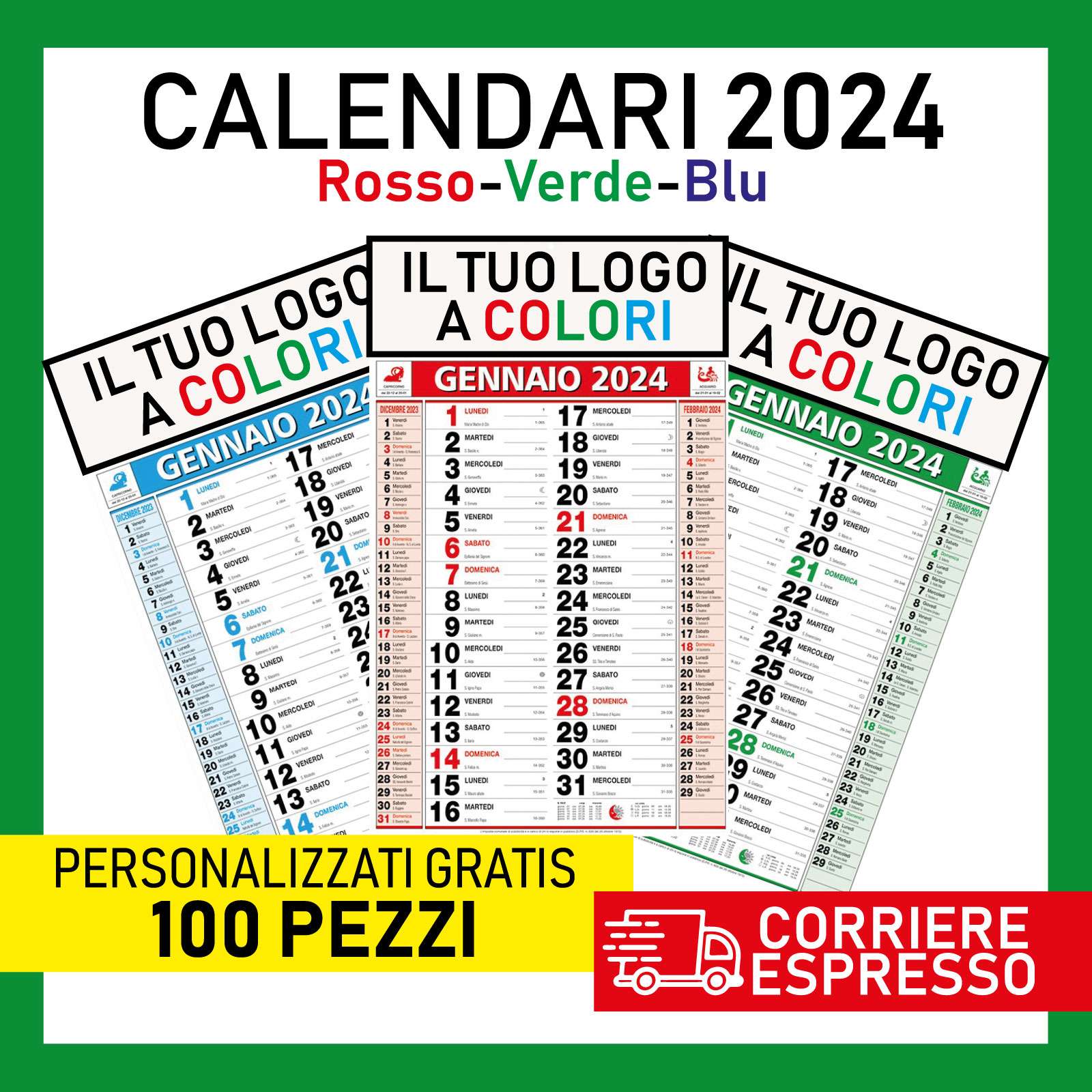 Calendario 2024 Olandesi Olandese da Muro Rosso Verde Blu Numeri Grandi  Maxi