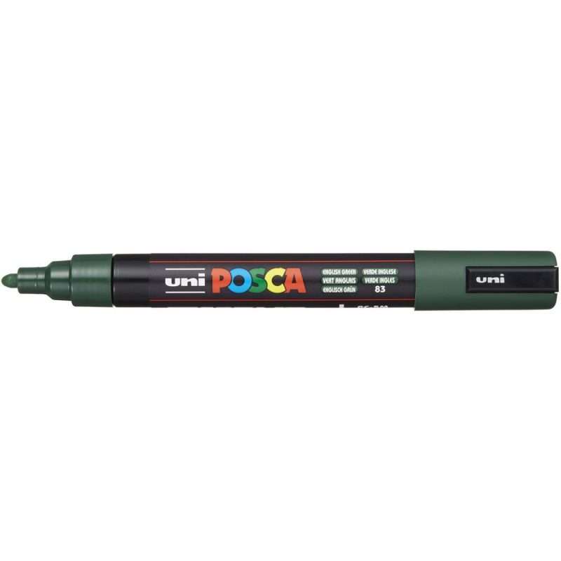 Set 5 Pennarelli Posca PC-5M &ndash; Rosso, Bianco, Verde, Giallo, Nero &ndash; Punta Media, Opachi