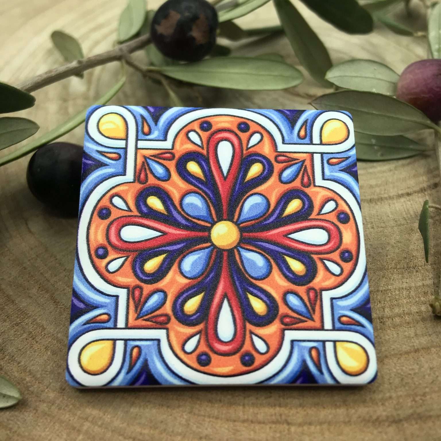Tagliere legno con mattonella in ceramica Tulipani prima comunione