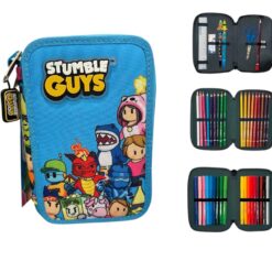 Astuccio 3 Zip Stumble Guys Tinta Unita Azzurro