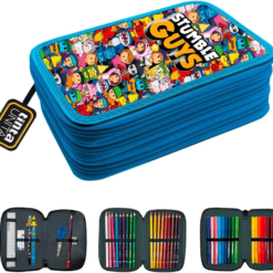 Astuccio 3 Zip Stumble Guys Tinta Unita Azzurro