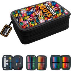 Astuccio 3 Zip Stumble Guys Tinta Unita Nero