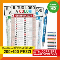 Promo Kit 200 Calendari Olandesi 2026 + 100 Penne Incisione al Laser