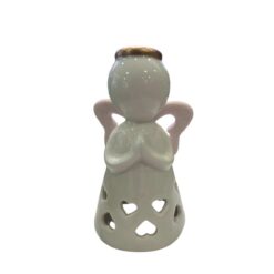 Bomboniera Battesimo Comunione - Campana Angelo in Porcellana con Ali Rosa - AD Emozioni