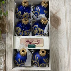 Set 6 Pz Pallina Blu In Vetro Con Glitter Ø 5 - Decorazioni Natalizie