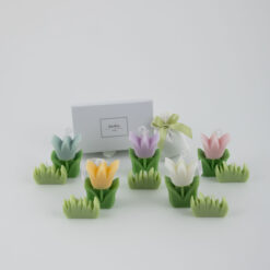 Bomboniera Comunione Compleanno Matrimonio Candela Tulipano in Cera con Erbetta h 7,5 - Margot