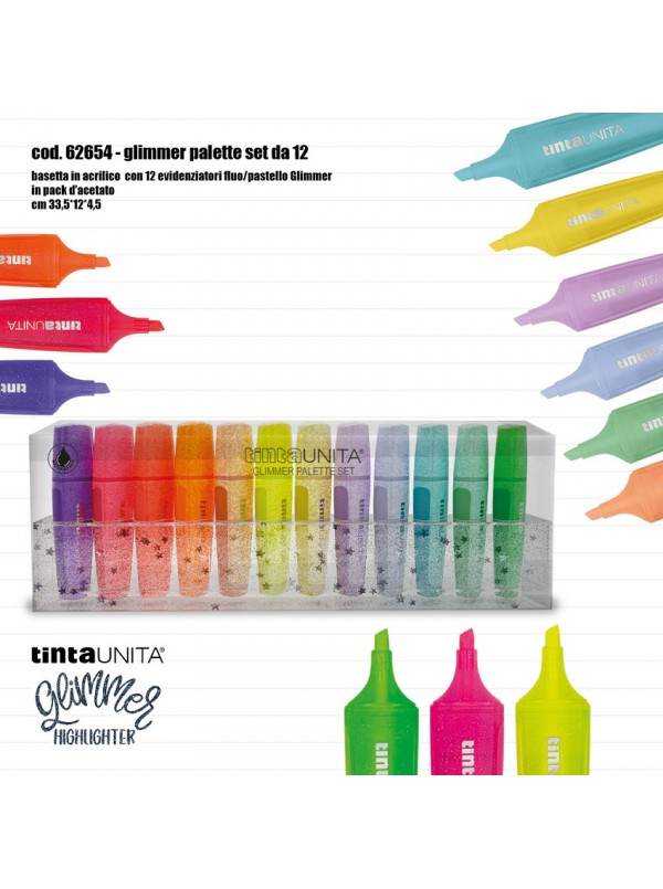 Set-12-Evidenziatori-Glimmer-Tinta Unita