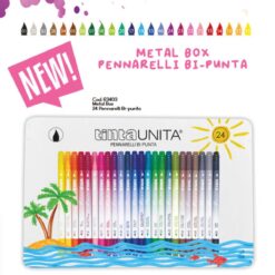 Set 24 Pennarelli Brush Bi Punta in Scatola di Metallo Tinta Unita