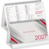 Calendario da Tavolo 2027 - Modello Elegant Rosso Neutro - 13 Fogli con Spirale Metallica