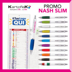 100 Calendari SLIM 2027 Personalizzati + 100 Penne Nash Color personalizzate con Gommina colorata